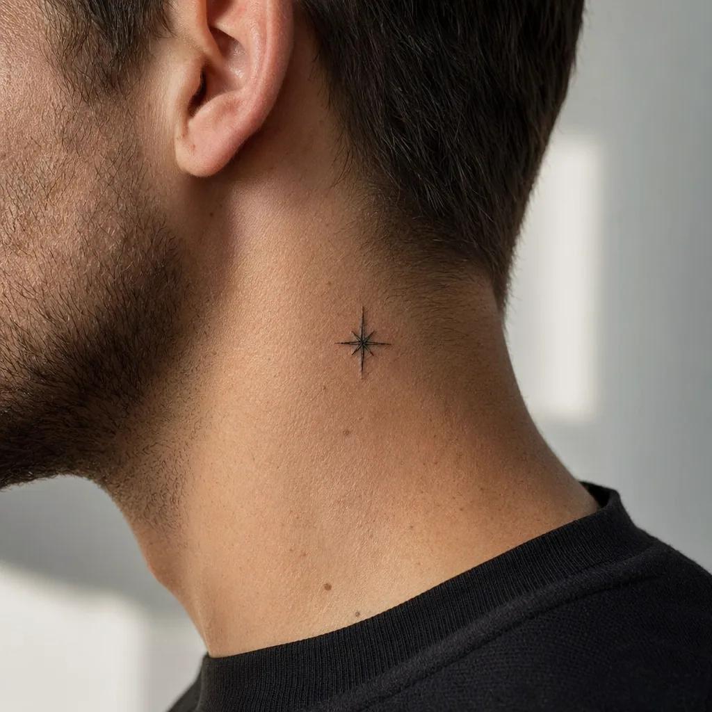 hals-tattoo minimalistischer stern, Foto auf echter Haut