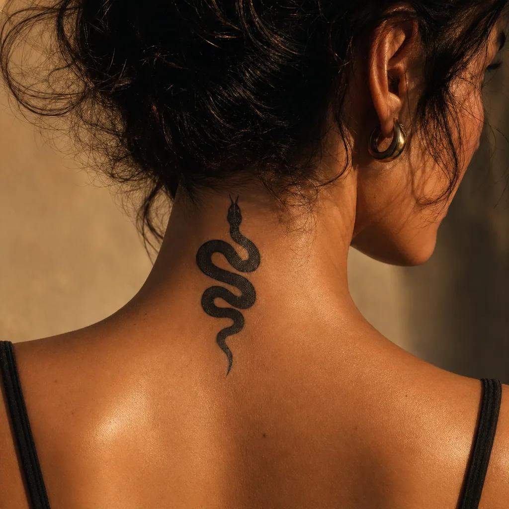 hals-tattoo blackwork schlange, Foto auf echter Haut