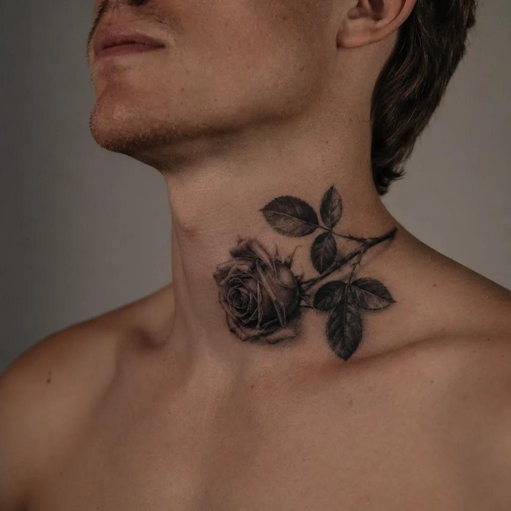 hals-tattoo realistische rose, Foto auf echter Haut