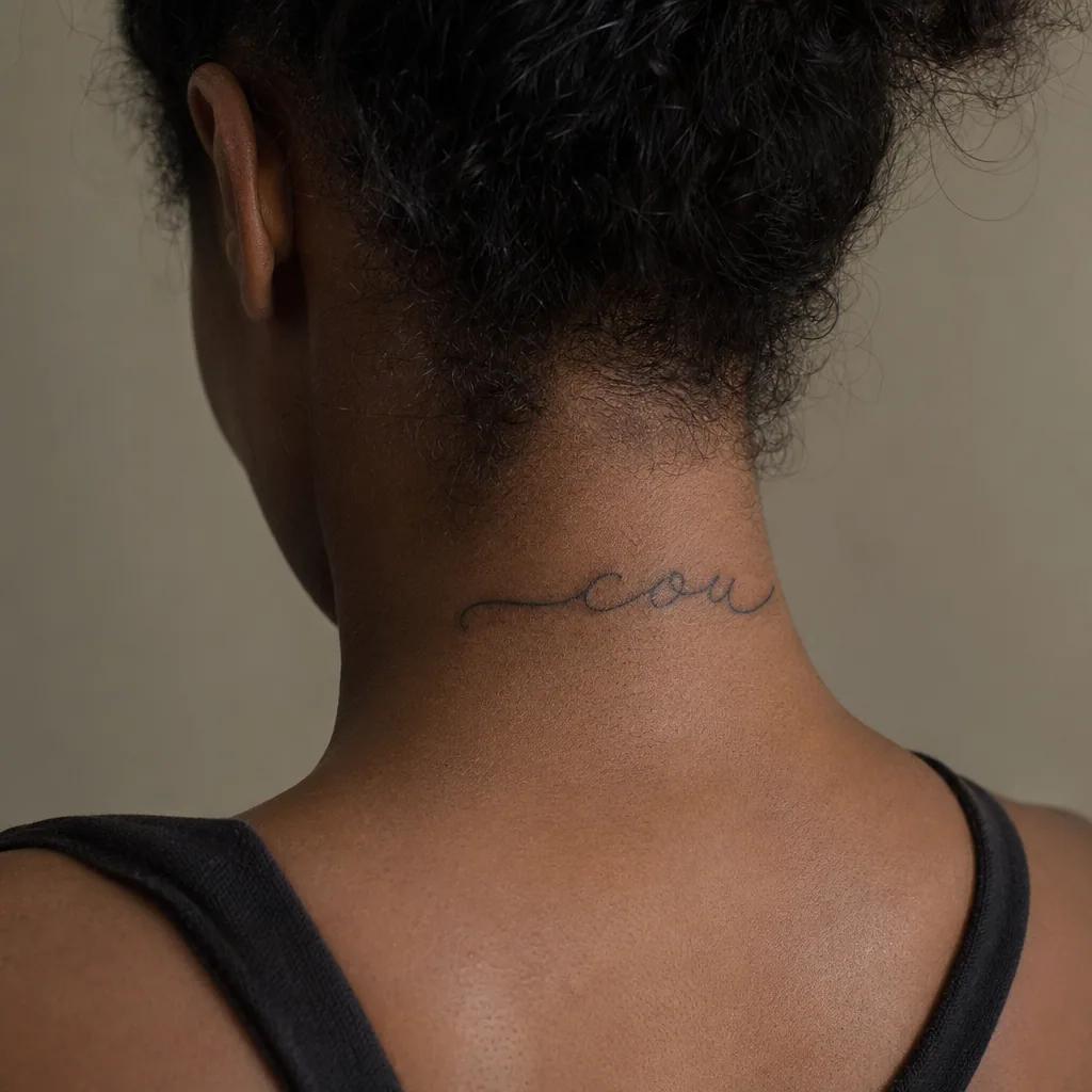 hals-tattoo schreibschrift lettering, Foto auf echter Haut