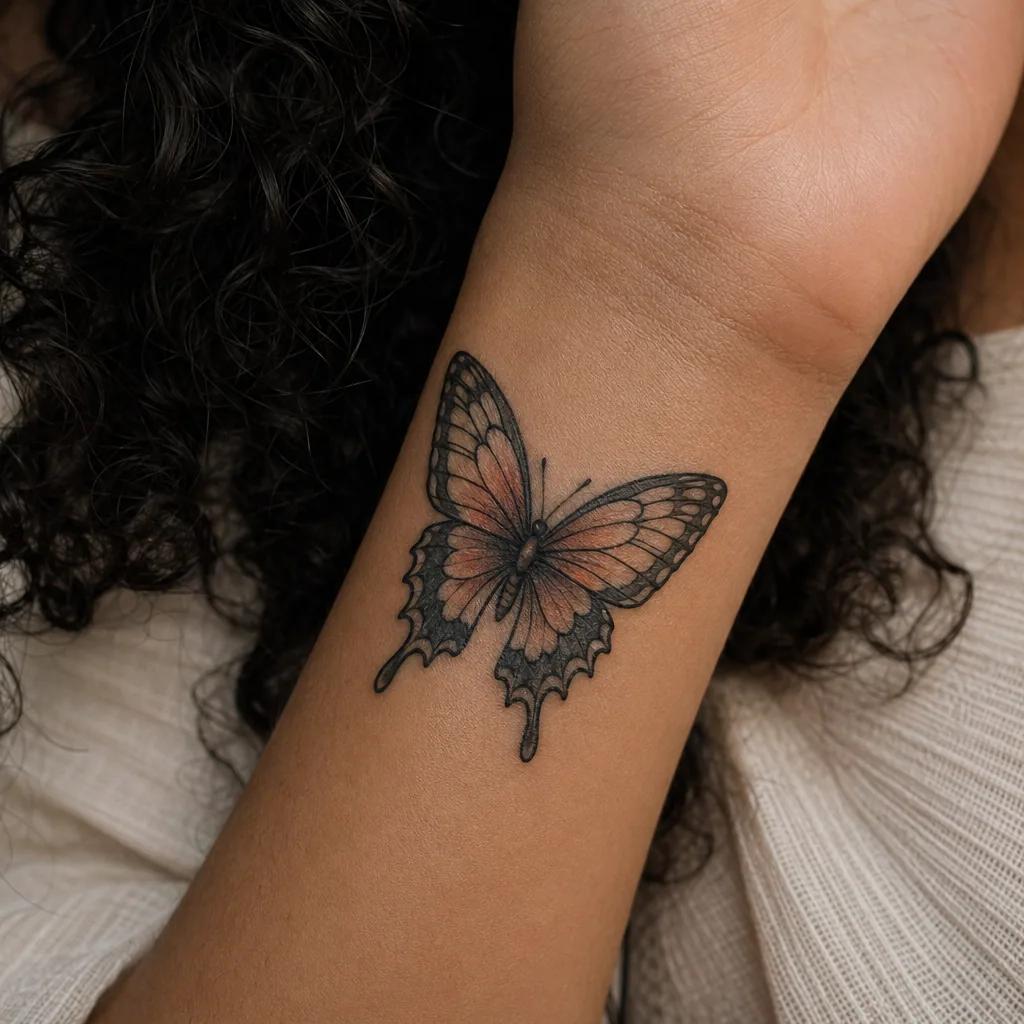 handgelenk-tattoo neo-traditional schmetterling