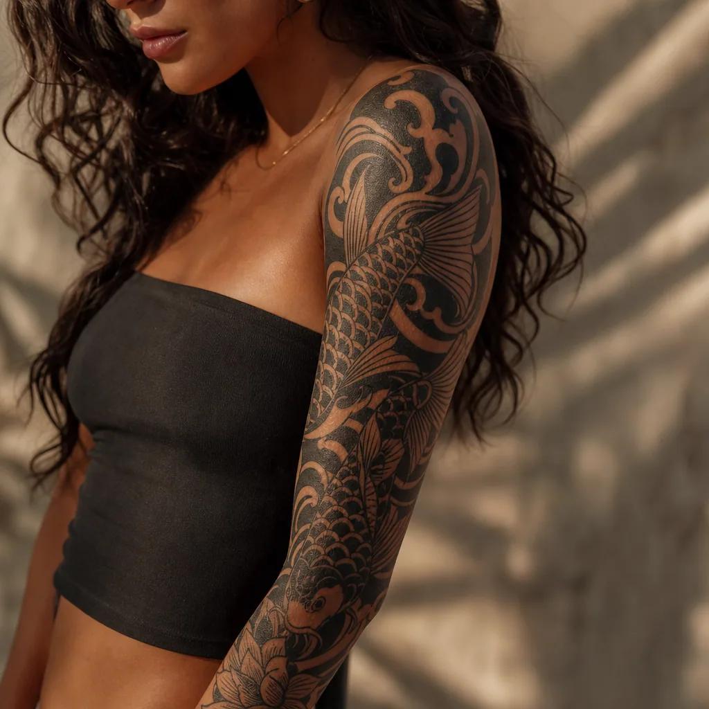 japanese-tattoo koi blackwork, Foto auf echter Haut