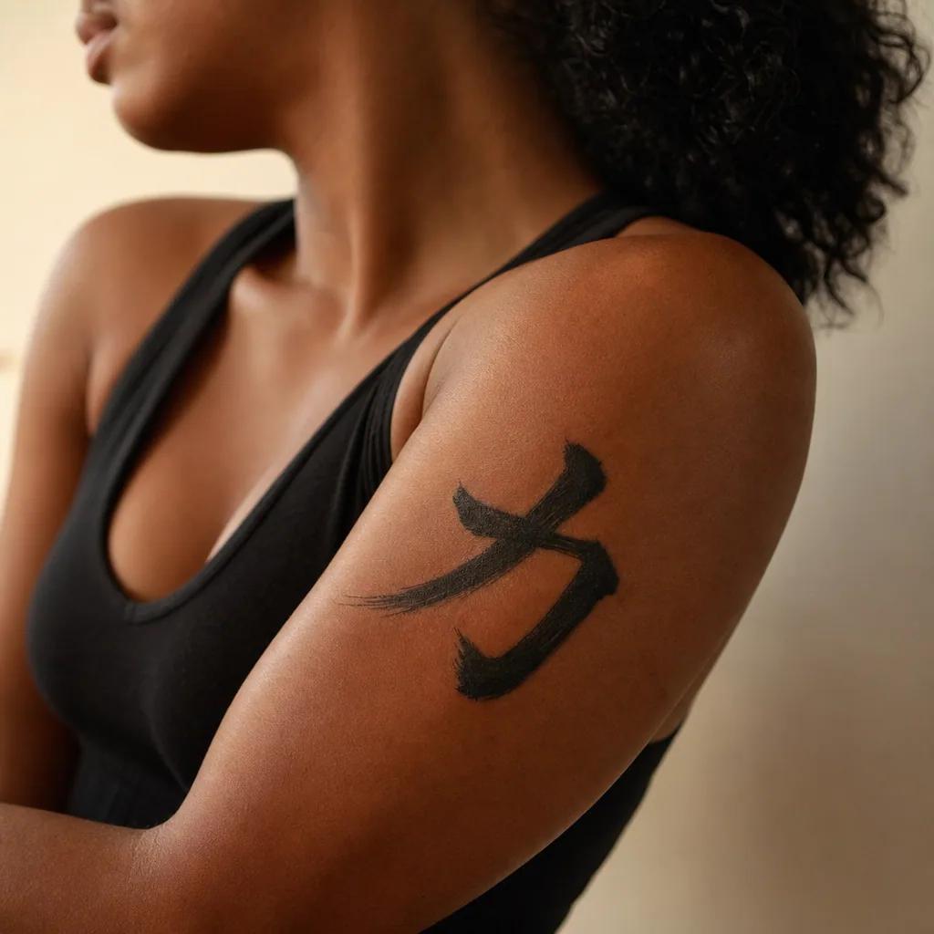 japanese-tattoo kanji "kraft" kalligrafie, Foto auf echter Haut