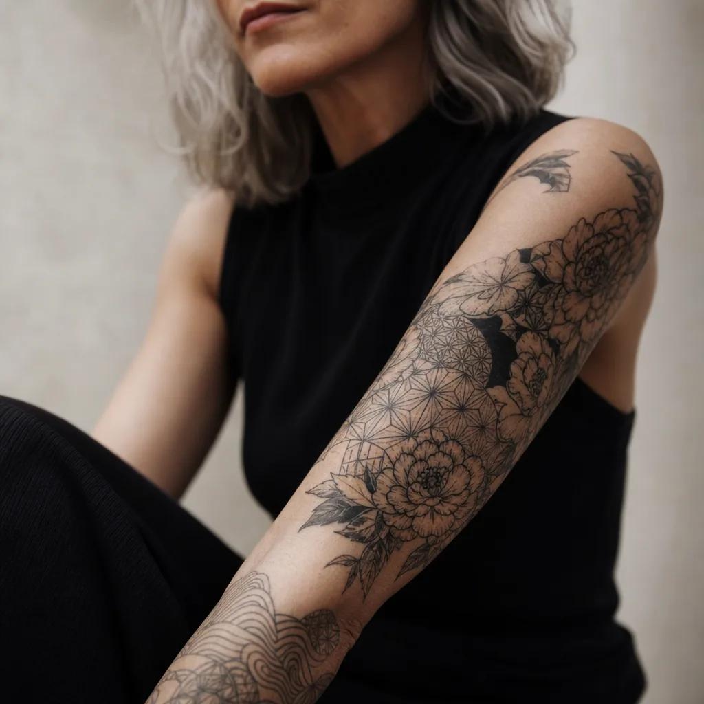 japanese-tattoo japanisches vintage-patchwork, Foto auf echter Haut