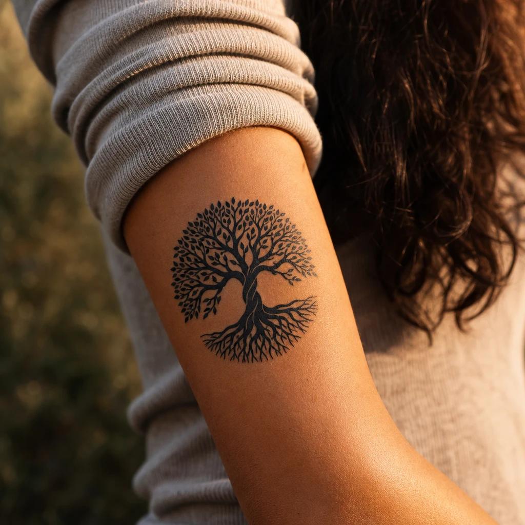 lebensbaum-tattoo lebensbaum blackwork, Foto auf echter Haut