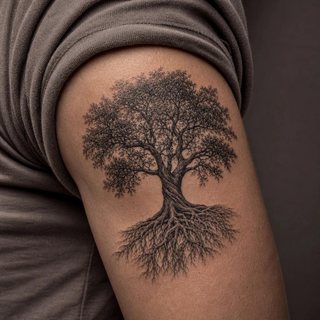 lebensbaum-tattoo realistischer lebensbaum, Foto auf echter Haut