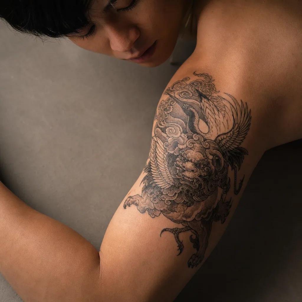 idée tatouage lion crane lion ornemental
