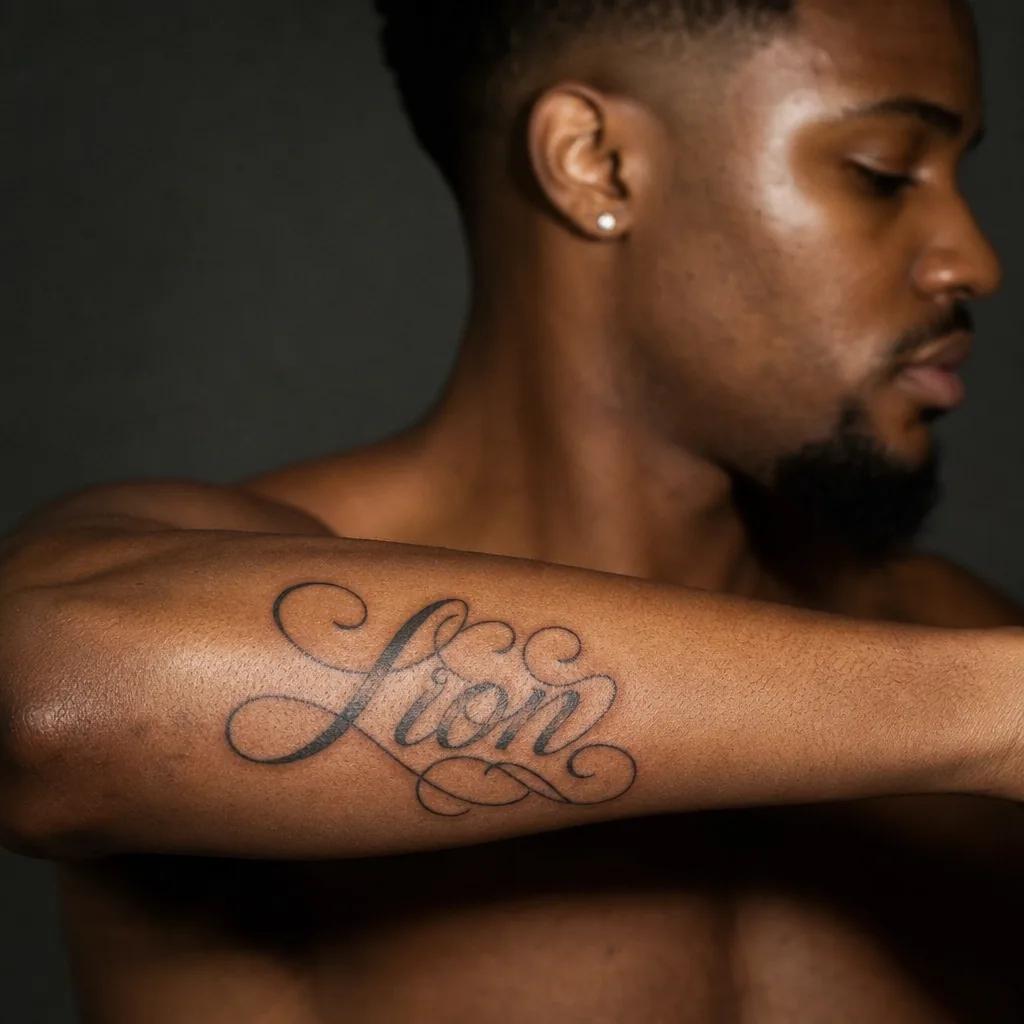 löwe-tattoo 'löwe' als lettering