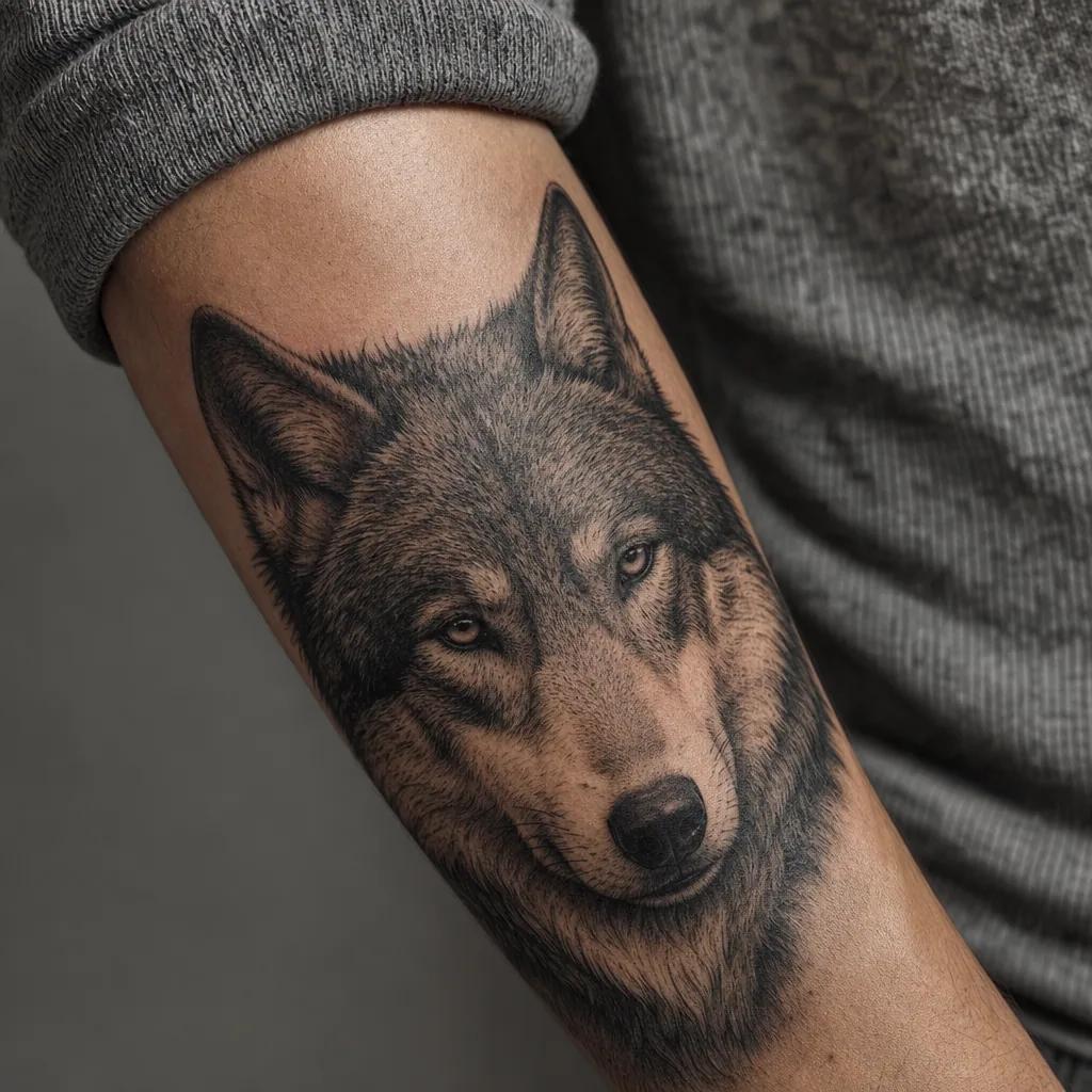 idée tatouage loup loup realiste portrait