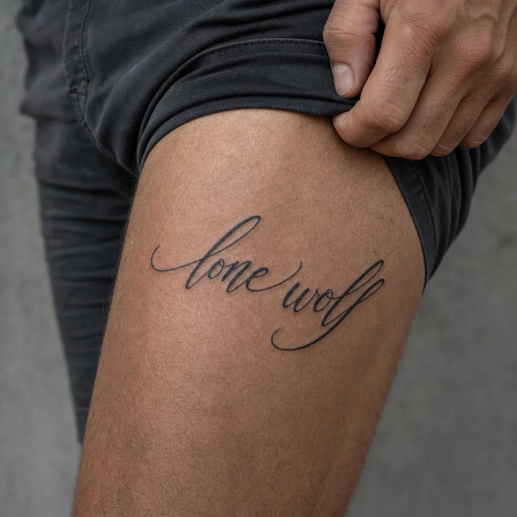 idée tatouage loup lettrage 'lone wolf' calligraphie