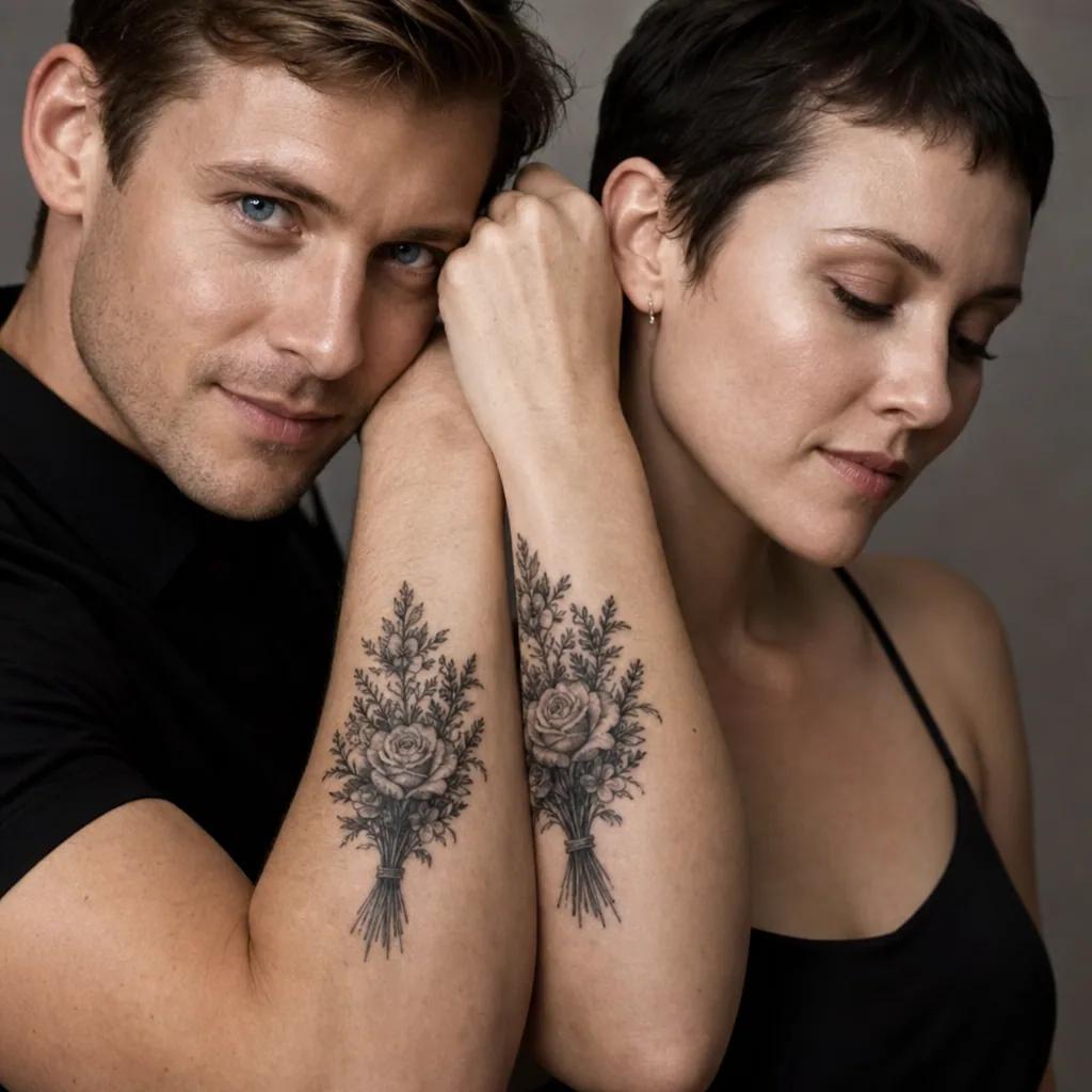 idée tatouage mariage bouquet realiste mariee