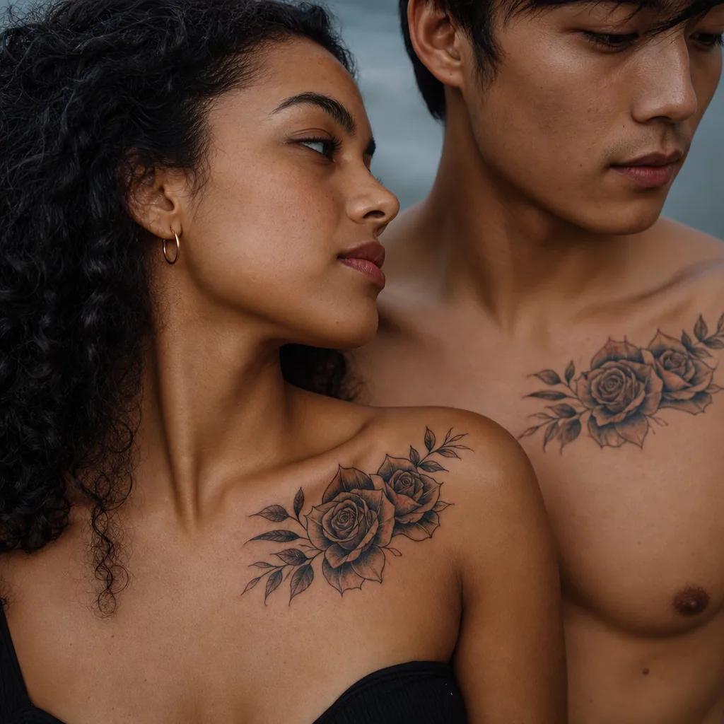 idée tatouage mariage roses nuptiales néo-traditionnelles