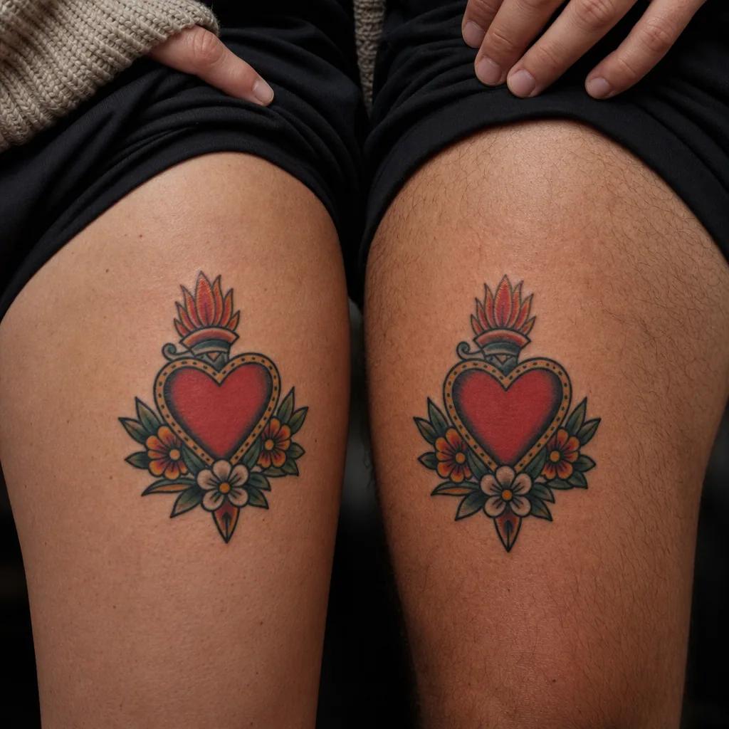 idée tatouage mère et fils cœur old school 'mother'