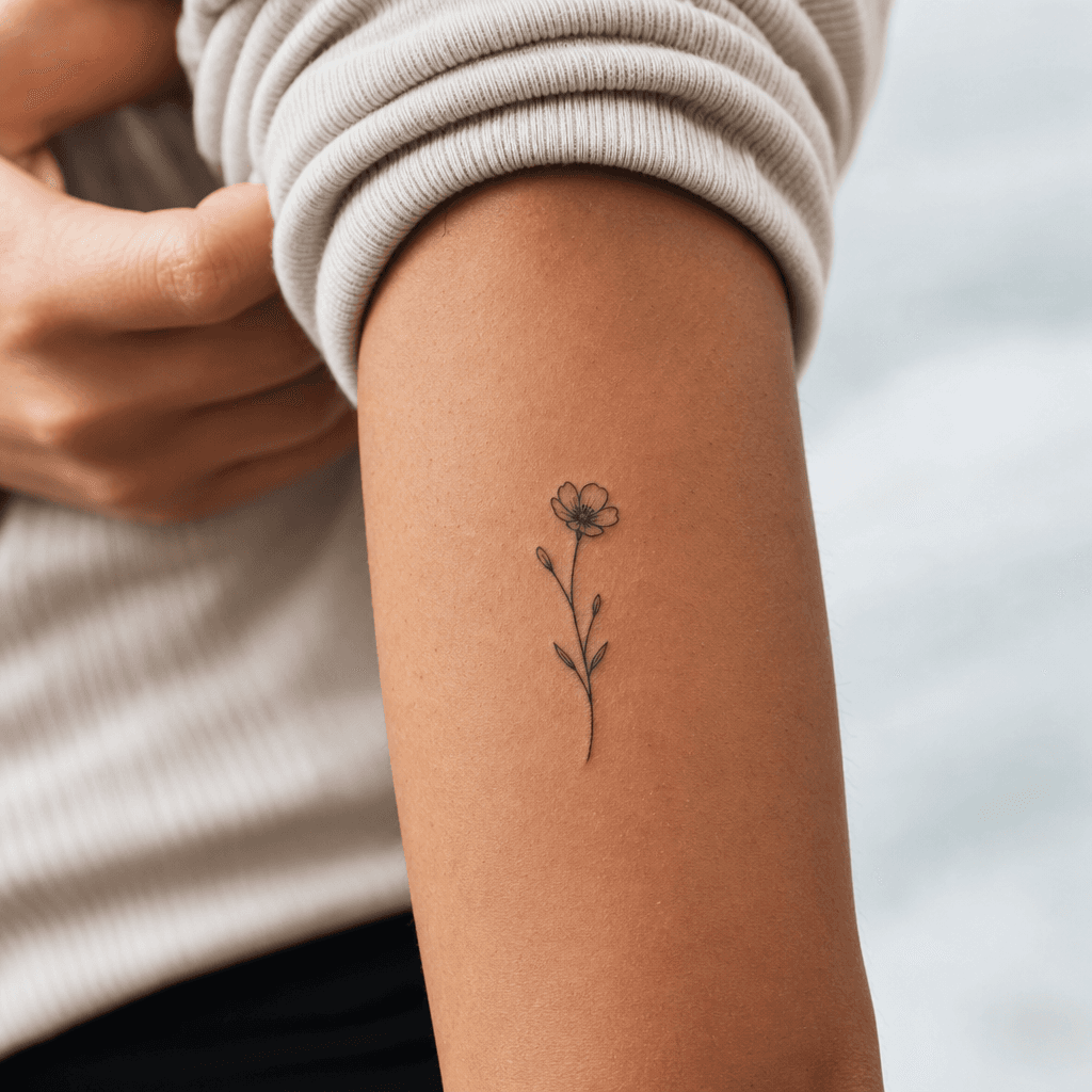 minimalistisch-tattoo minimalistische fineline-blume, Foto auf echter Haut