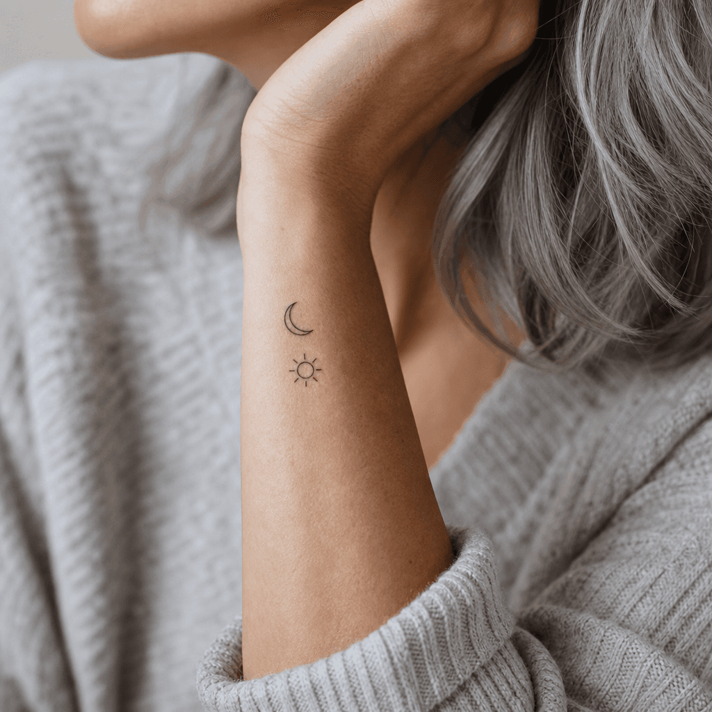 minimalistisch-tattoo minimalistisches motiv-duo, Foto auf echter Haut