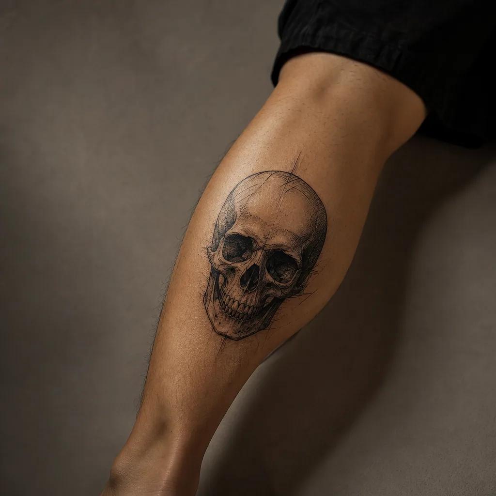 idée tatouage mollet crâne illustratif