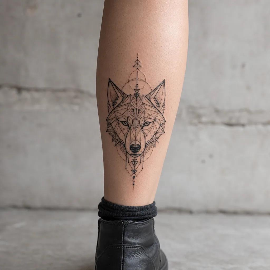 idée tatouage mollet loup géométrique