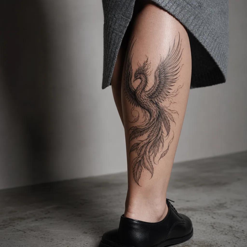 idée tatouage mollet phénix illustratif premium