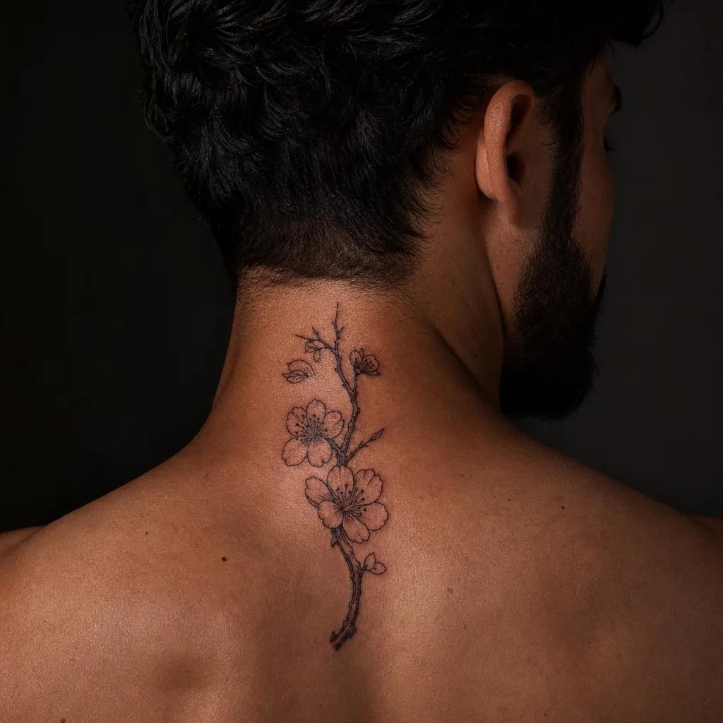 idée tatouage nuque fleur de cerisier japonaise