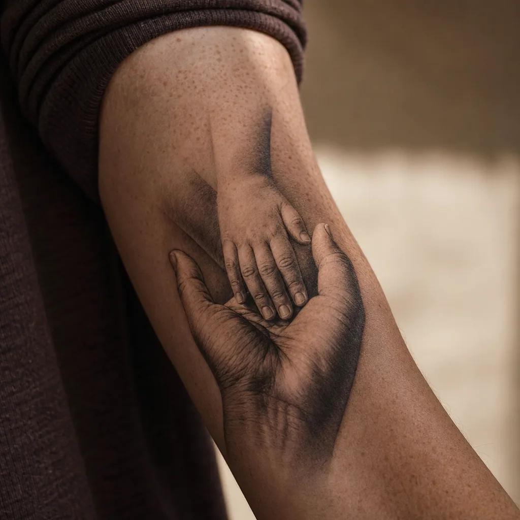 idée tatouage parents mains réalistes protectrices
