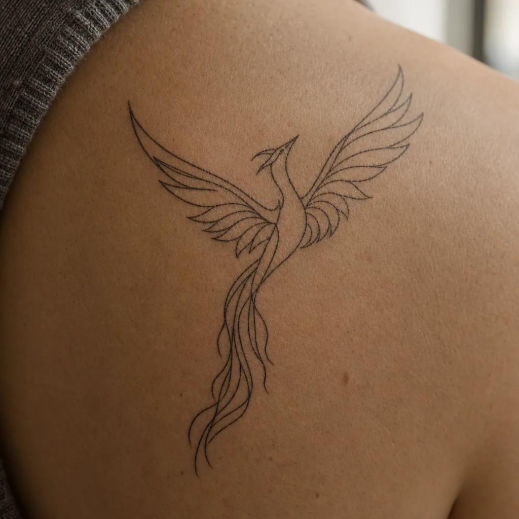 idée tatouage phenix phenix single-line minimaliste