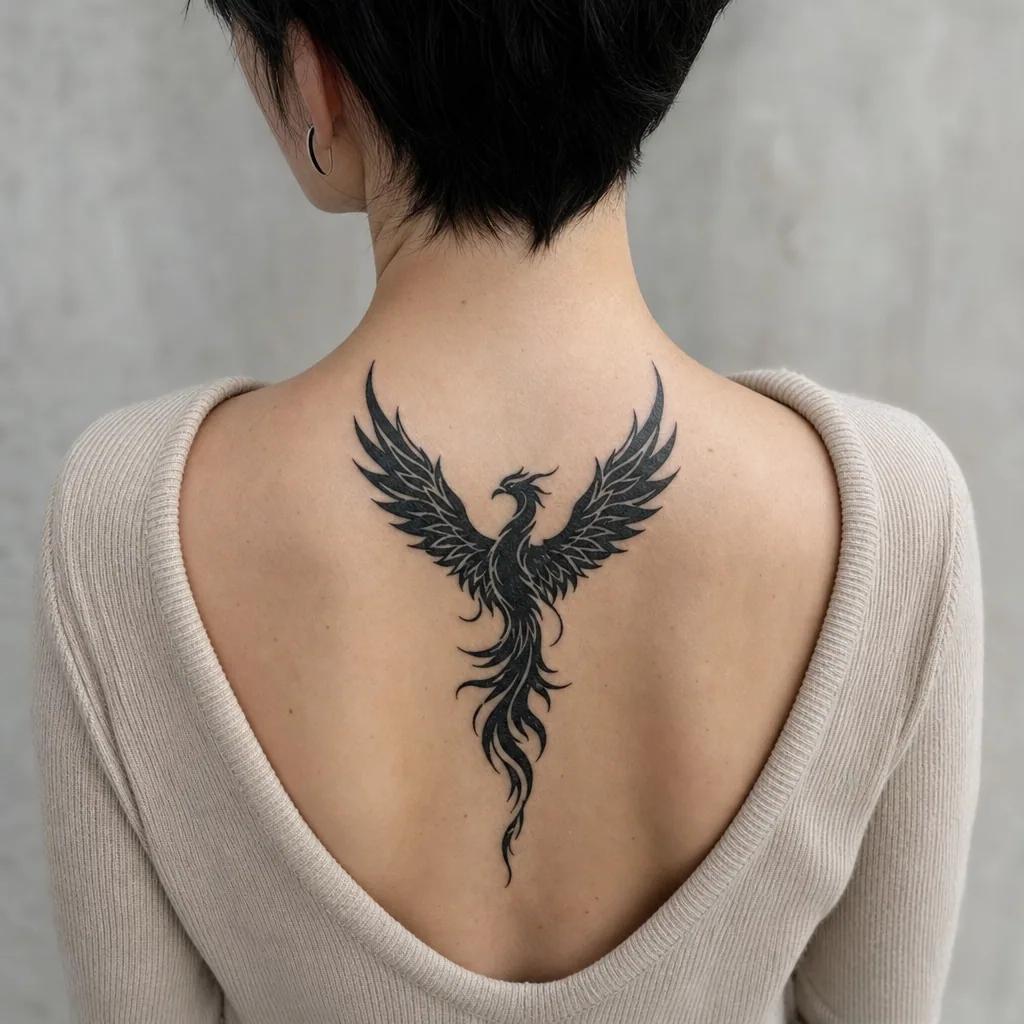 idée tatouage phenix phenix blackwork ailes
