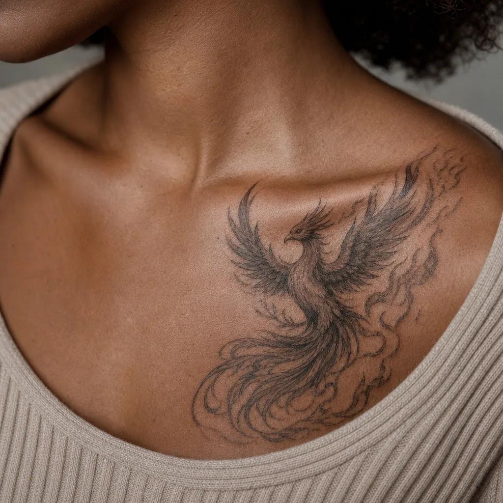 idée tatouage phenix phenix réaliste flammes
