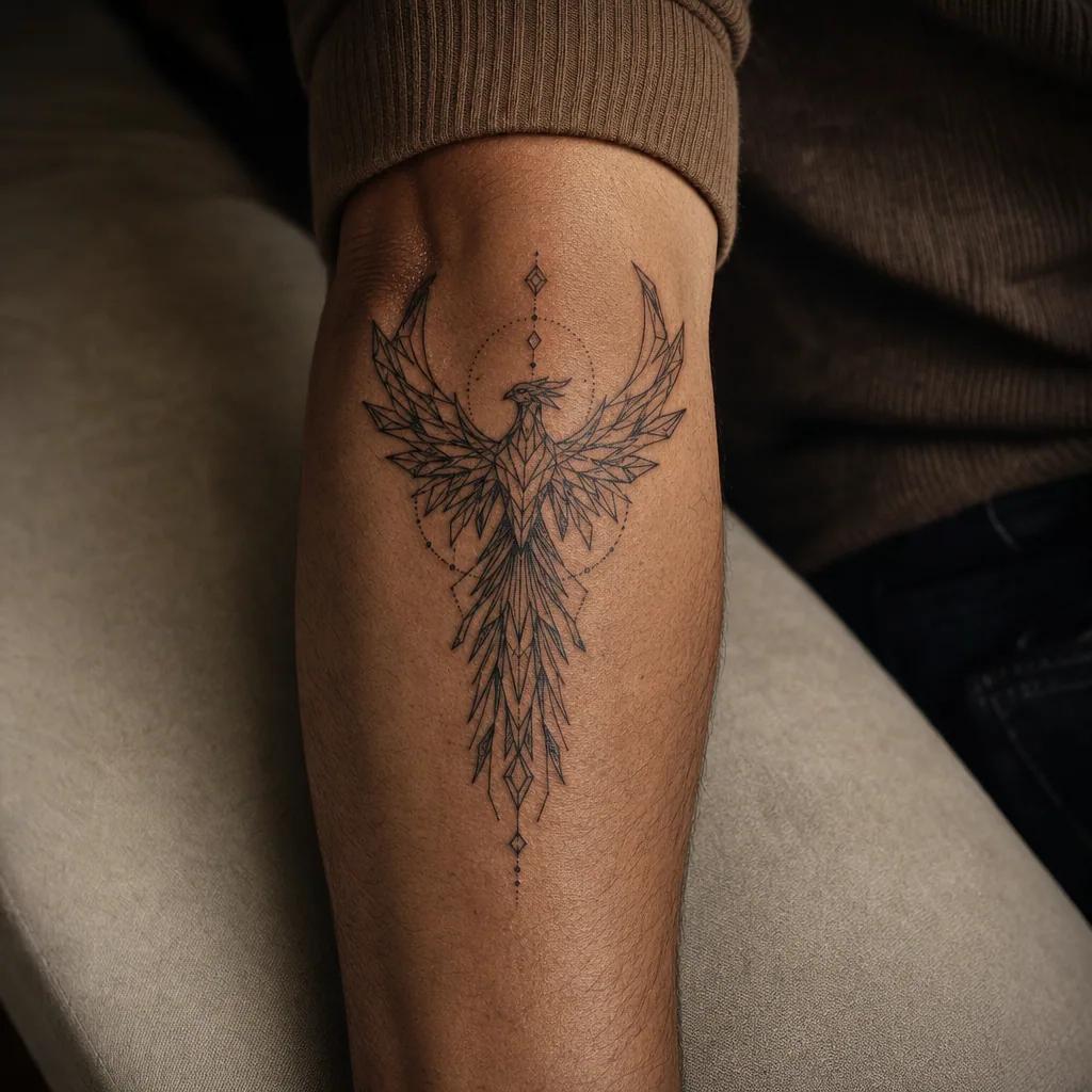 idée tatouage phenix phenix géométrique facette