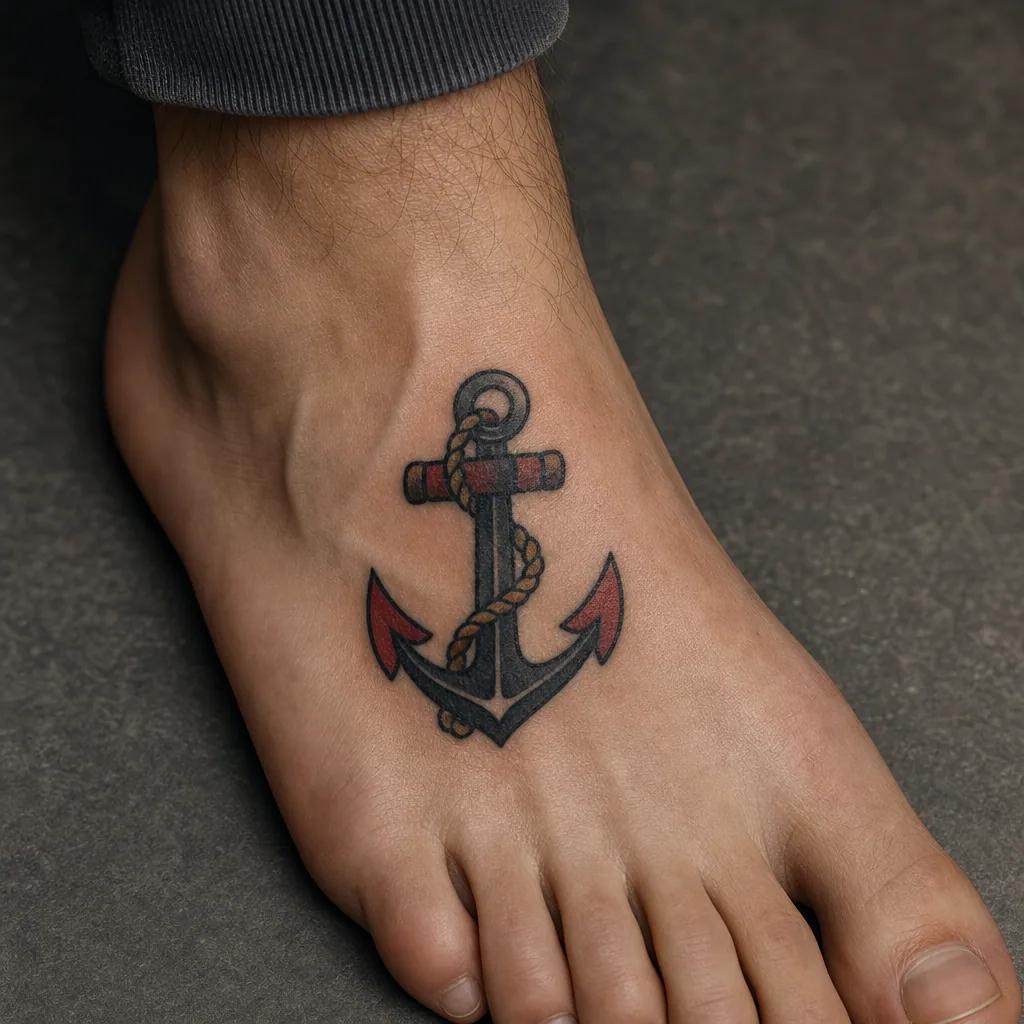 idée tatouage pied ancre old school