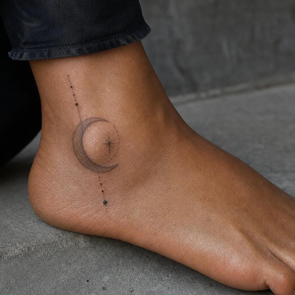 idée tatouage pied lune dotwork