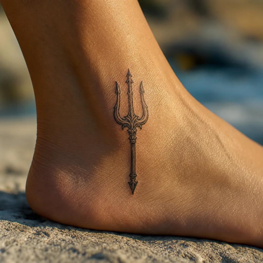 idée tatouage pied trident mythologique