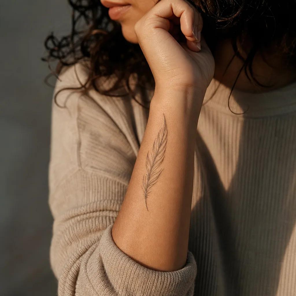 idée tatouage plume plume single-line minimaliste