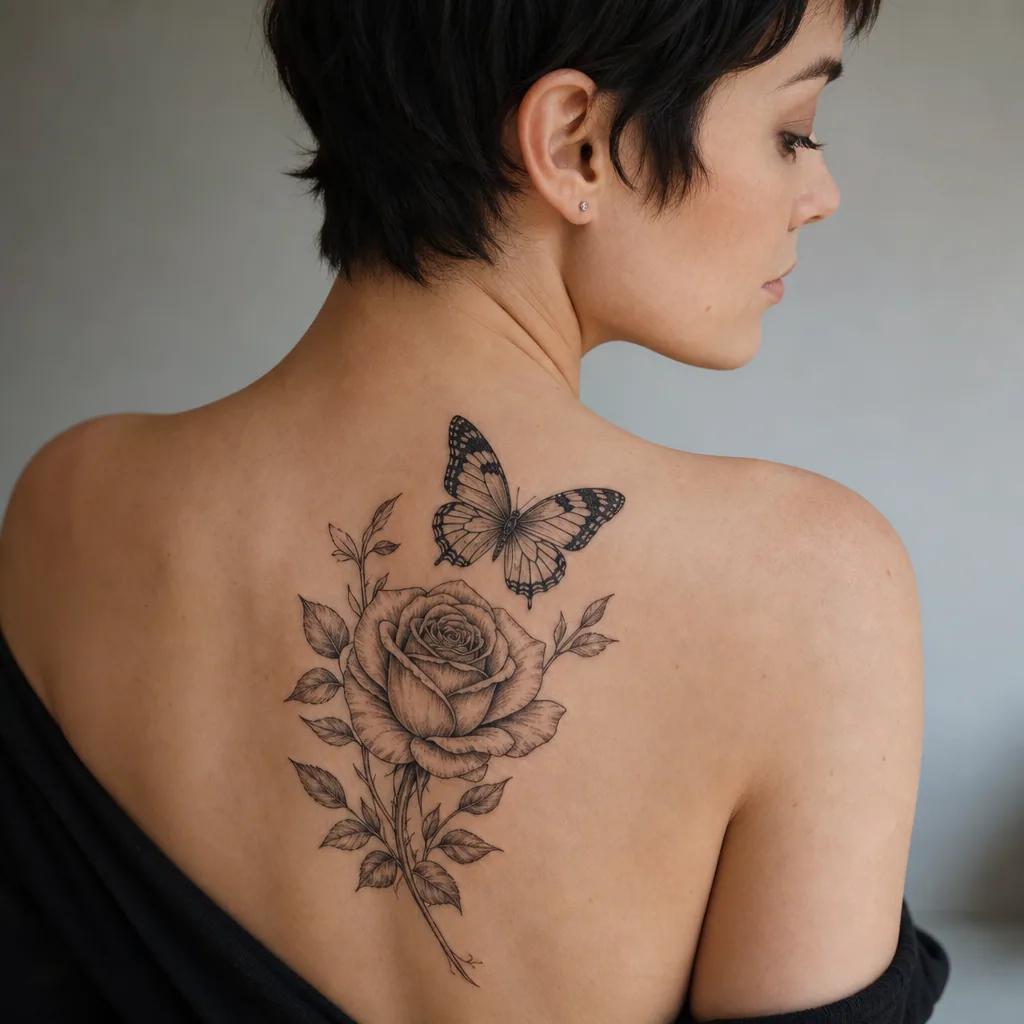 rose-tattoo rose und schmetterling