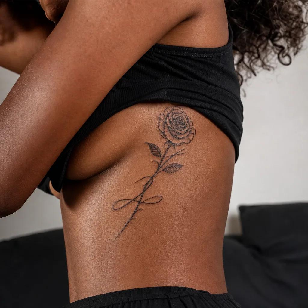 rose-tattoo rose mit lettering