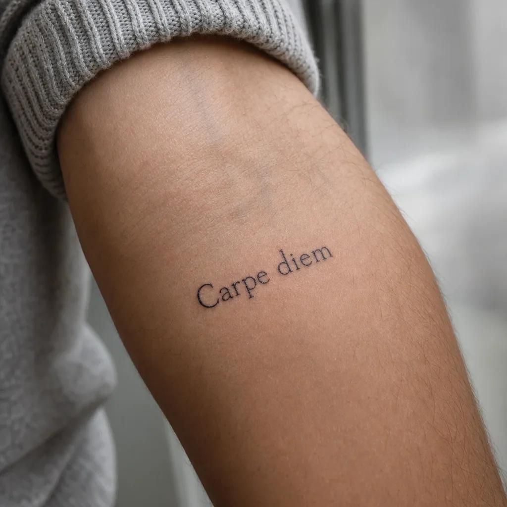 schriftzug-tattoo minimalistischer single-line-schriftzug, Foto auf echter Haut