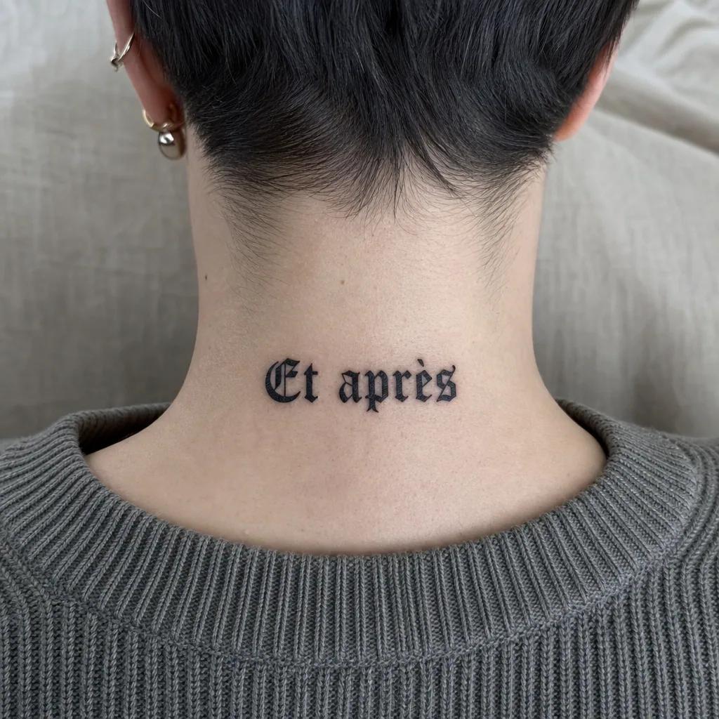 schriftzug-tattoo gotisches blackletter-lettering, Foto auf echter Haut