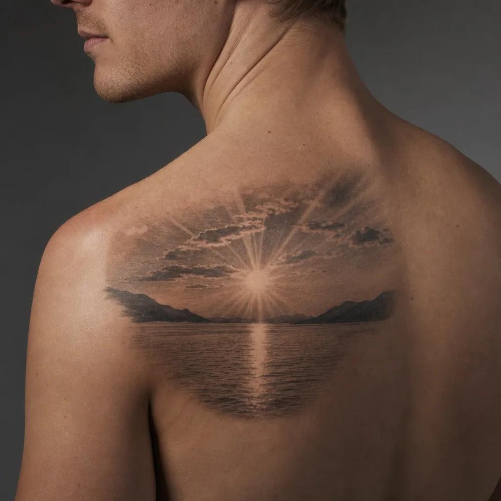 idée tatouage soleil soleil realiste paysage