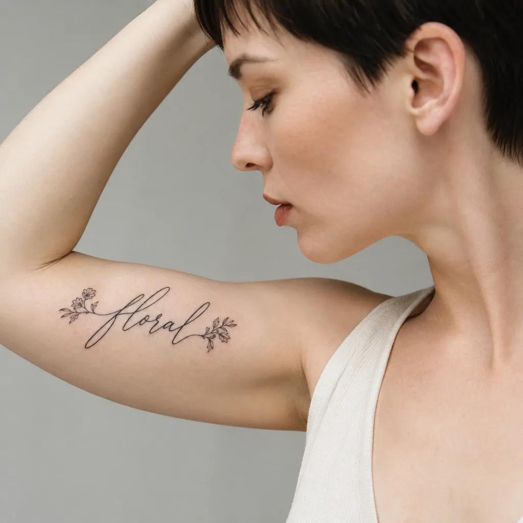 spruch-tattoo floraler spruch, Foto auf echter Haut