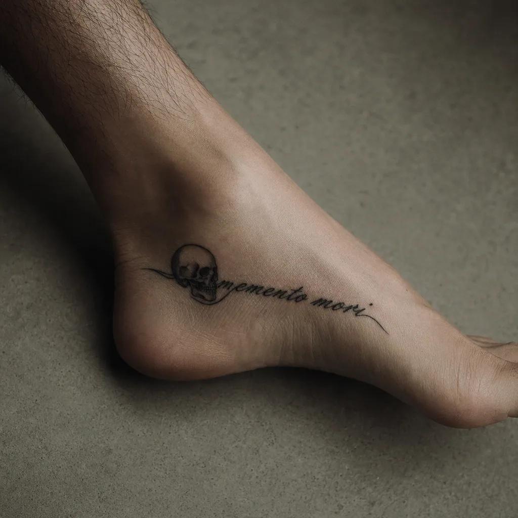 spruch-tattoo spruch mit totenkopf, Foto auf echter Haut