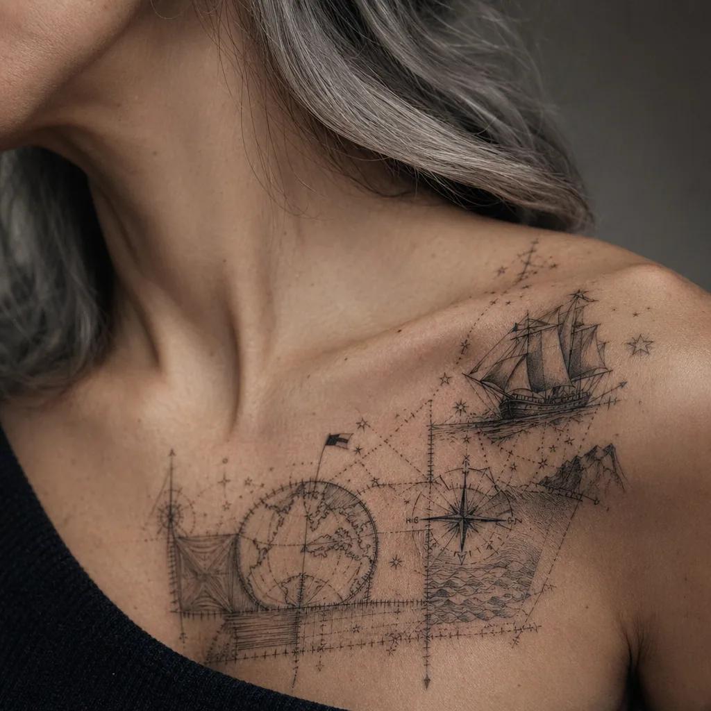 idée tatouage voyage patchwork voyage flash