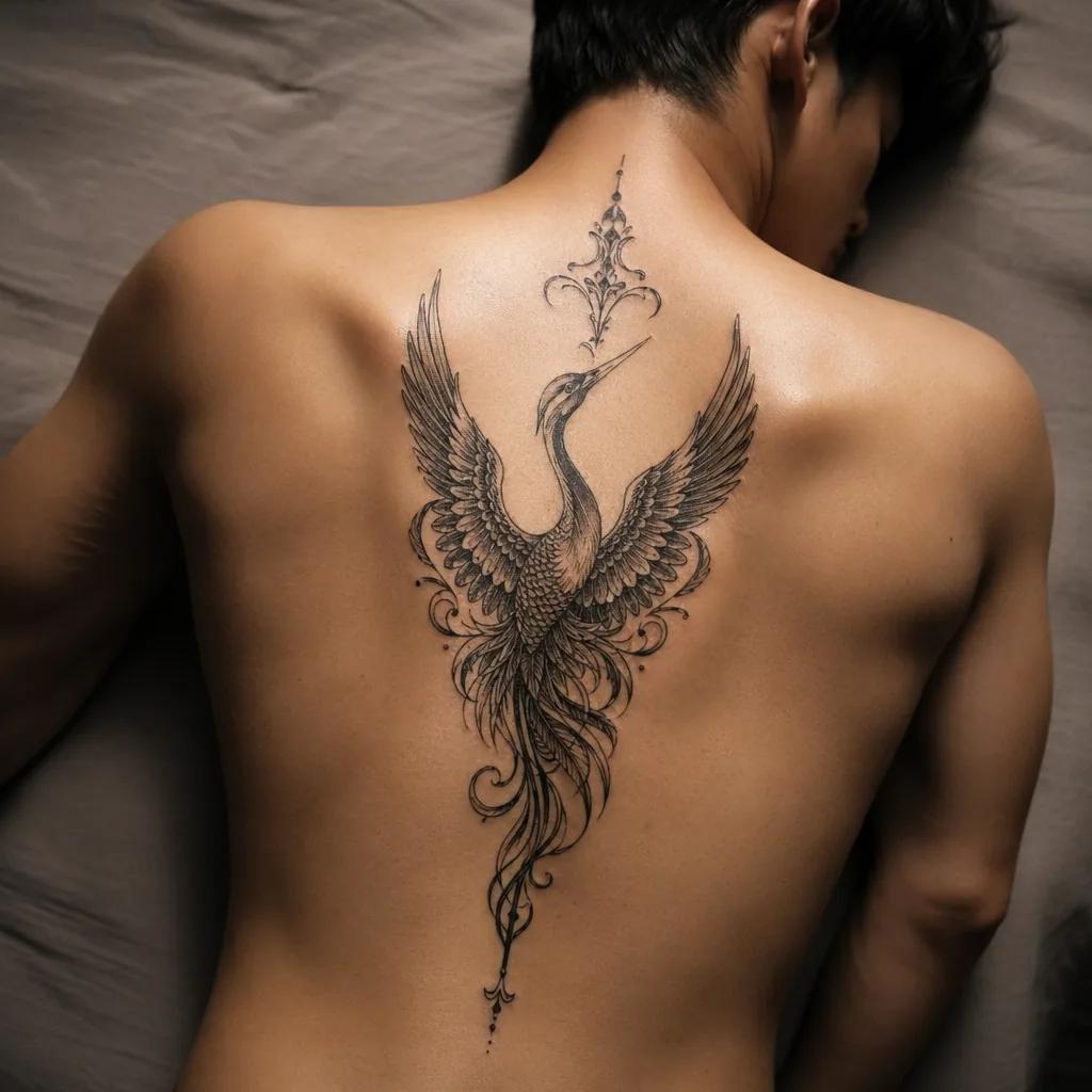 wirbelsäule-tattoo ornamentaler schädel in der mitte, Foto auf echter Haut