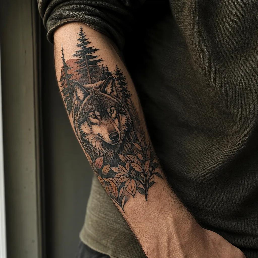 wolf-tattoo neo-traditional wolf im wald