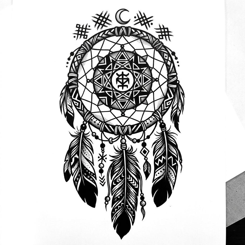 traumfänger-tattoo dichtes blackwork