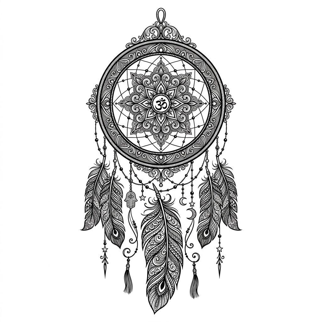 traumfänger-tattoo ornamentaler mandala-traumfänger