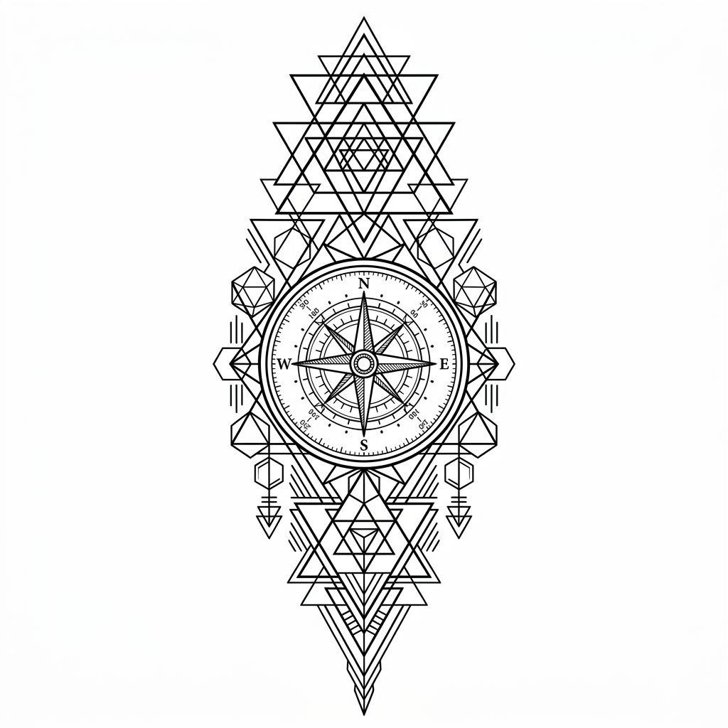 unterarm mann-tattoo geometrischer kompass