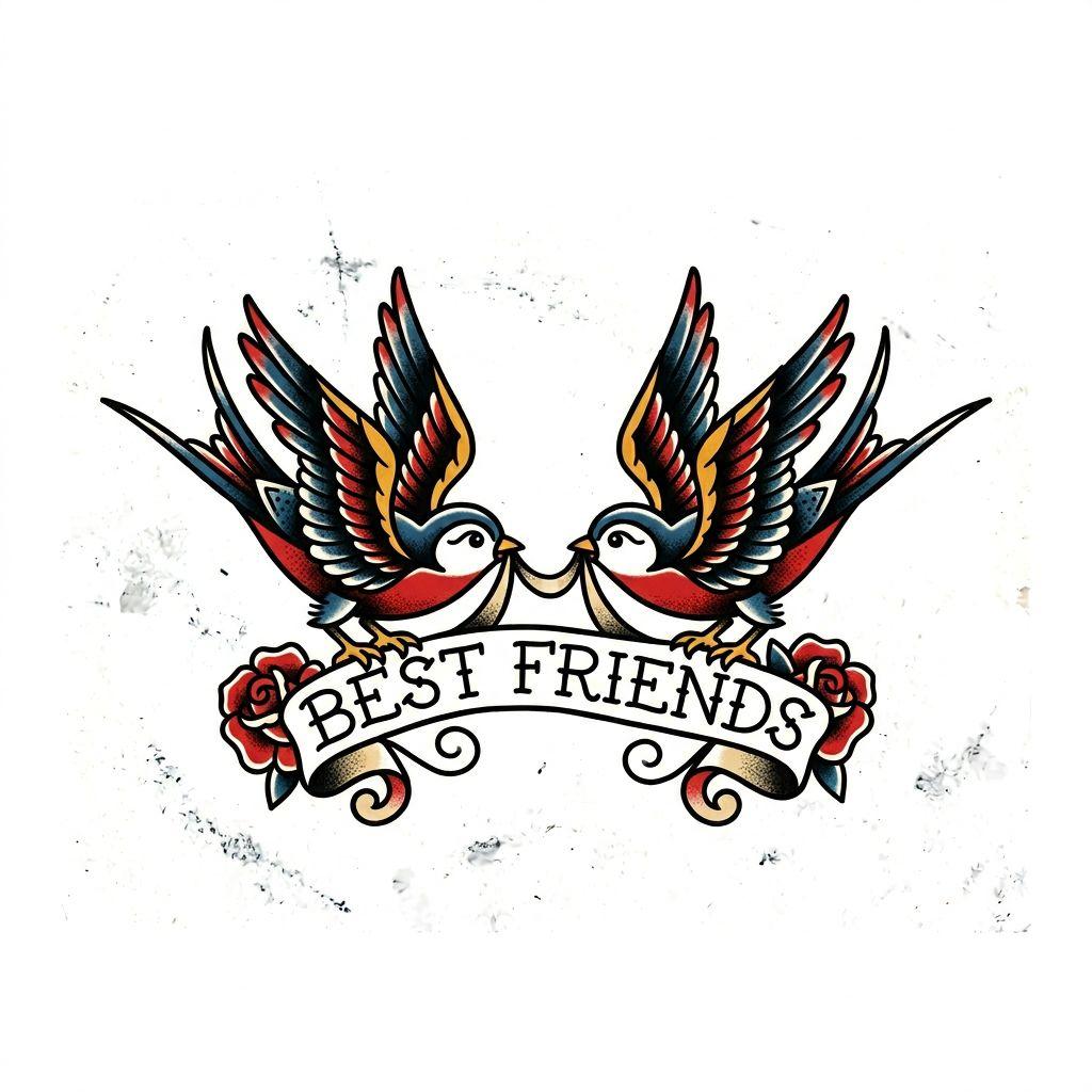 beste freundin-tattoo schwalben im old school