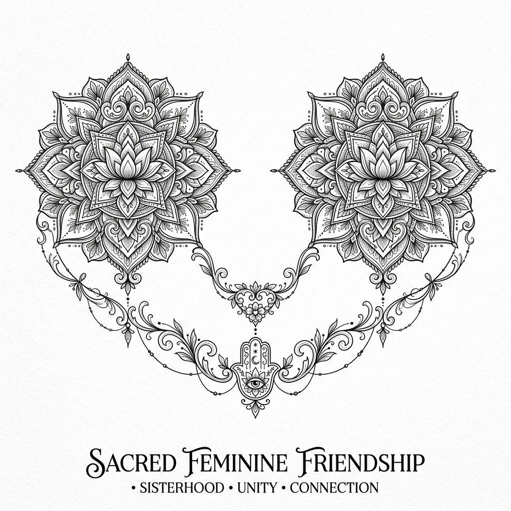 beste freundin-tattoo gespiegelte mandalas, ornamental