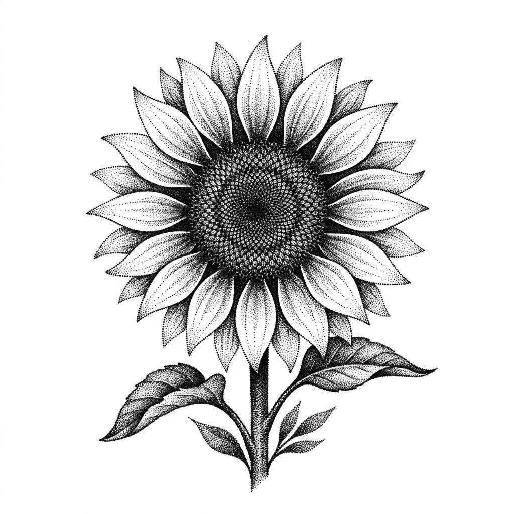 blume-tattoo sonnenblume in dotwork