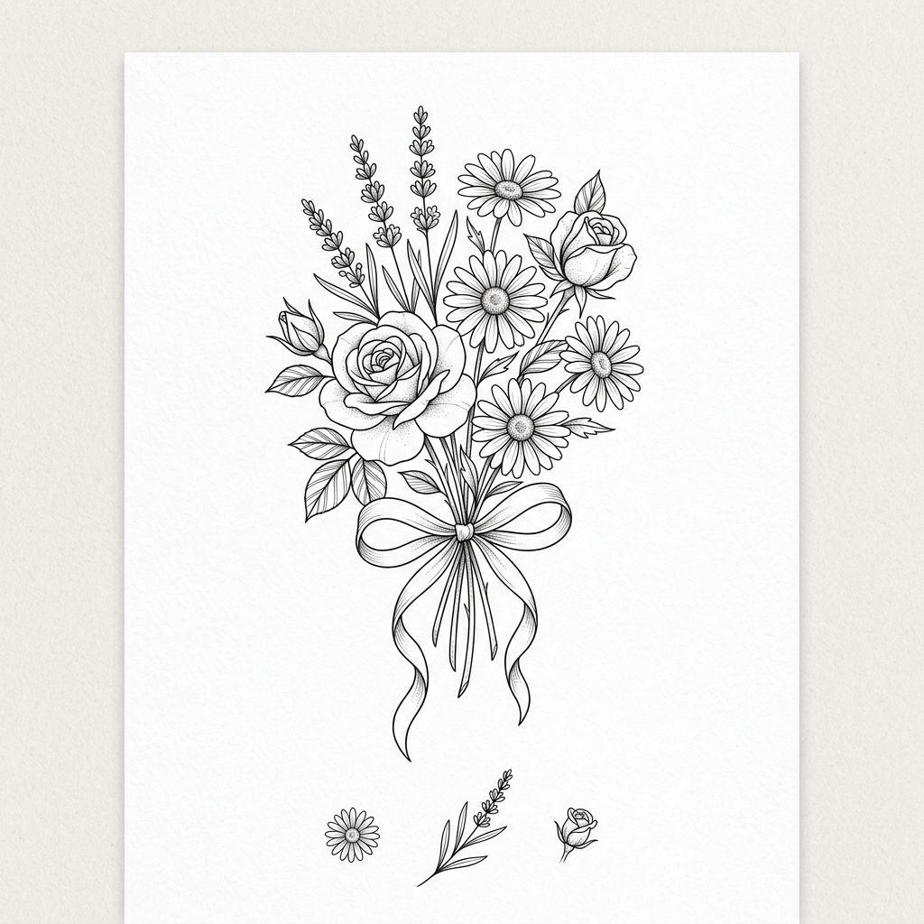 blume-tattoo komponierter blumenstrauß