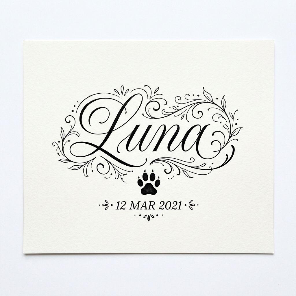 hund-tattoo hundename als lettering